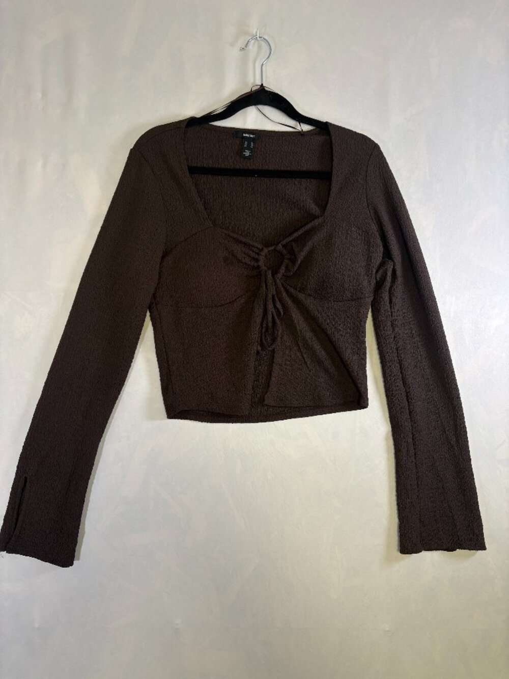 Another Story Brown Ruched Tie Front Long Sleeve Crop Top XL